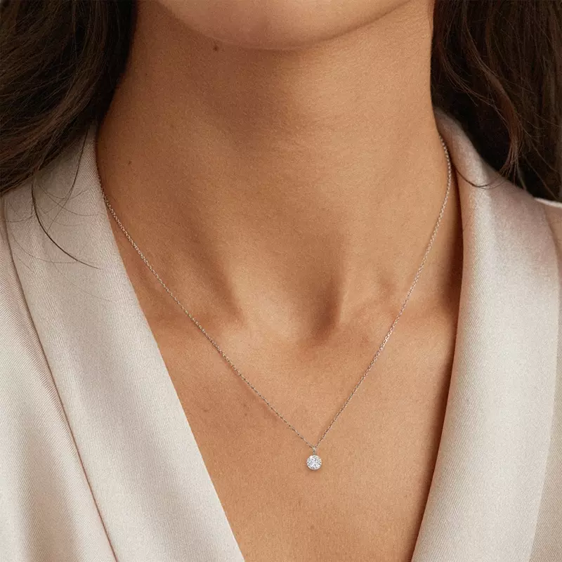 14K White Gold Classic Compass Set Round Lab Diamond Solitaire Necklace (7/10 ct. tw.)