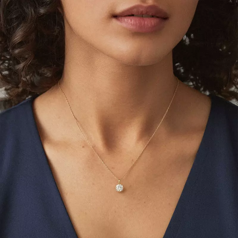 14K White Gold Classic Compass Set Round Lab Diamond Solitaire Necklace (1 1/2 ct. tw.)