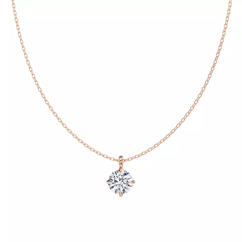 14K Rose Gold Classic Compass Set Round Lab Diamond Solitaire Pendant (2 ct. tw.)