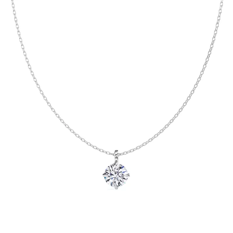 14K White Gold Classic Compass Set Round Lab Diamond Solitaire Pendant (2 ct. tw.)