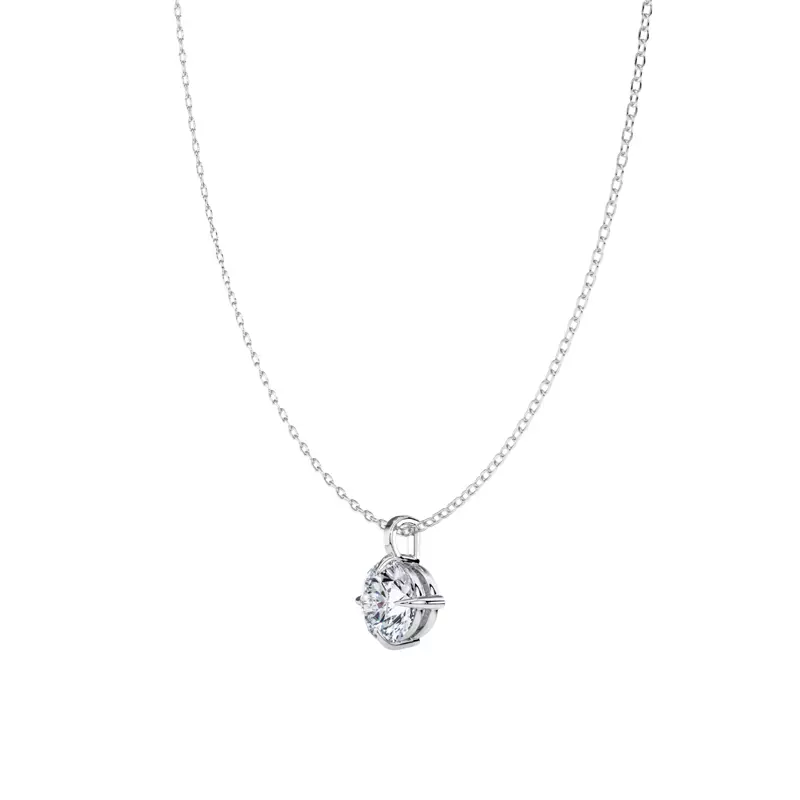 14K White Gold Classic Compass Set Round Lab Diamond Solitaire Pendant (2 ct. tw.)