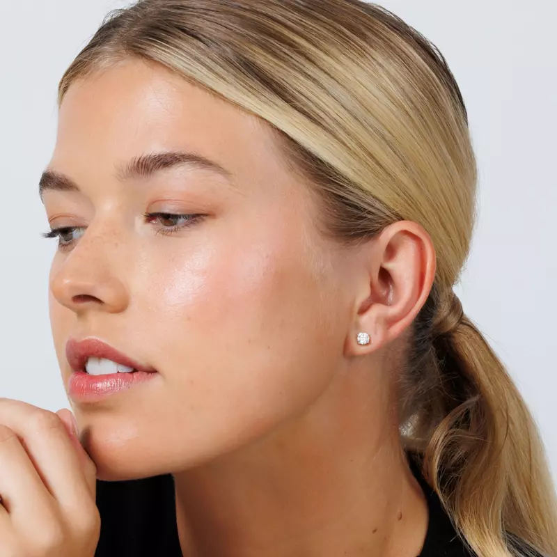 thumbnail interactive-video image 1 of 4Ct Round Cut Lab Created Solitaire Diamond Stud Earrings – 14k White Gold Over Sterling Silver 1 of 6