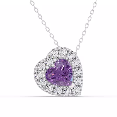 Amethyst & White Topaz Heart Halo Necklace