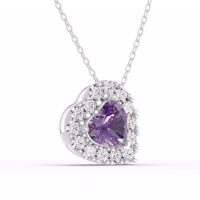 Amethyst & White Topaz Heart Halo Necklace