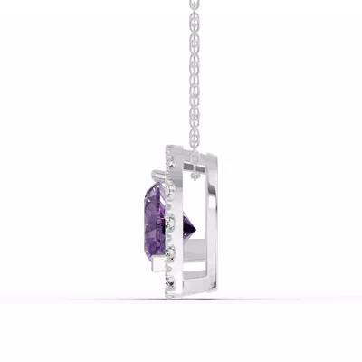 Amethyst & White Topaz Heart Halo Necklace