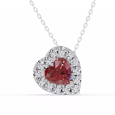 Garnet & White Topaz Heart Halo Necklace