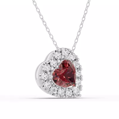 Garnet & White Topaz Heart Halo Necklace