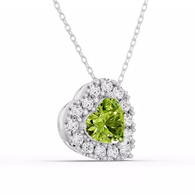 Peridot & White Topaz Heart Halo Necklace