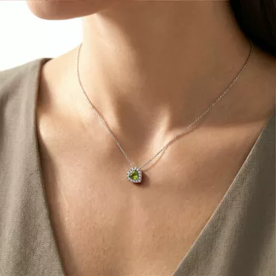 Peridot & White Topaz Heart Halo Necklace