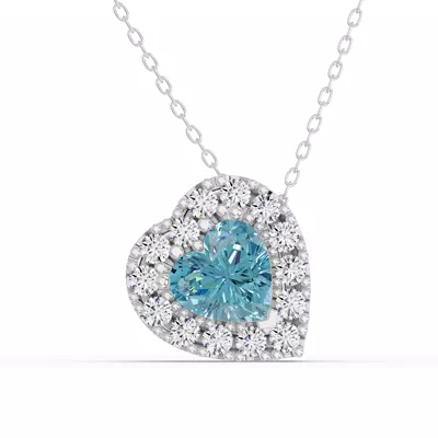 Sky Blue & White Topaz Heart Halo Necklace