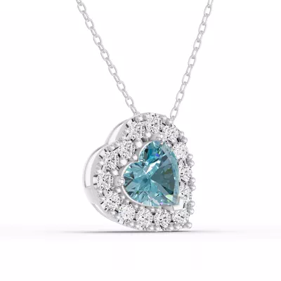 Sky Blue & White Topaz Heart Halo Necklace