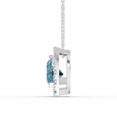 Sky Blue & White Topaz Heart Halo Necklace
