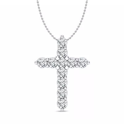 Classic Shared Prong Diamond Cross Necklace (2 ct. tw.)