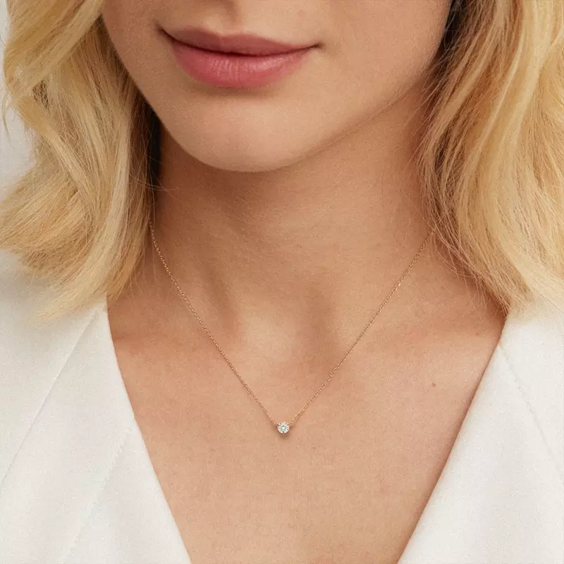 1/3 Ct Diamond Solitaire Pendant Necklace - 14K Yellow Gold Classic Jewelry