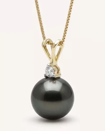 Tahitian Black Pearl & Lab Diamond Pendant (11-12mm)