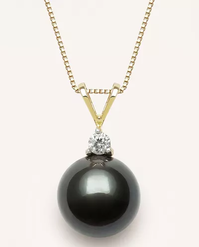 Tahitian Black Pearl & Lab Diamond Pendant (11-12mm)