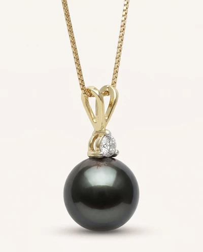 Tahitian Black Pearl & Lab Diamond Pendant (8-9mm)