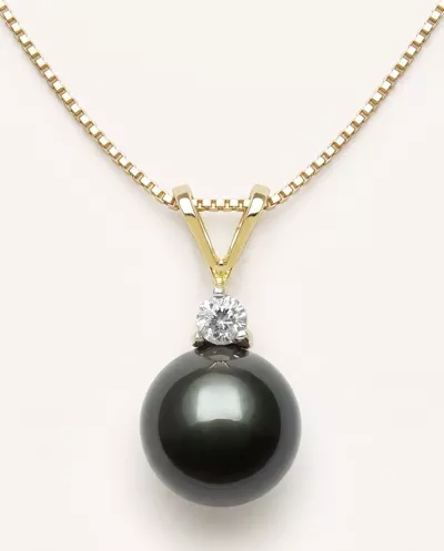 Tahitian Black Pearl & Lab Diamond Pendant (8-9mm)