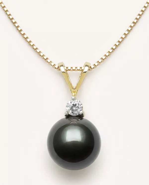 items Tahitian Black Pearl & Lab Diamond Pendant (8-9mm)