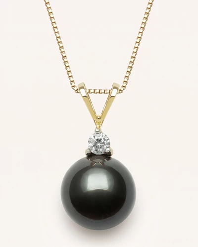 Tahitian Black Pearl & Lab Diamond Pendant (9-10mm)