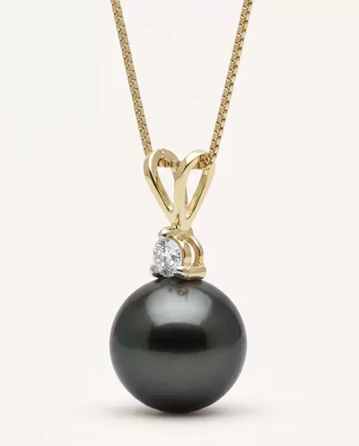 Tahitian Black Pearl & Lab Diamond Pendant (9-10mm)