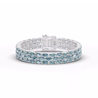 Triple Row Oval Swiss Blue Topaz Bracelet