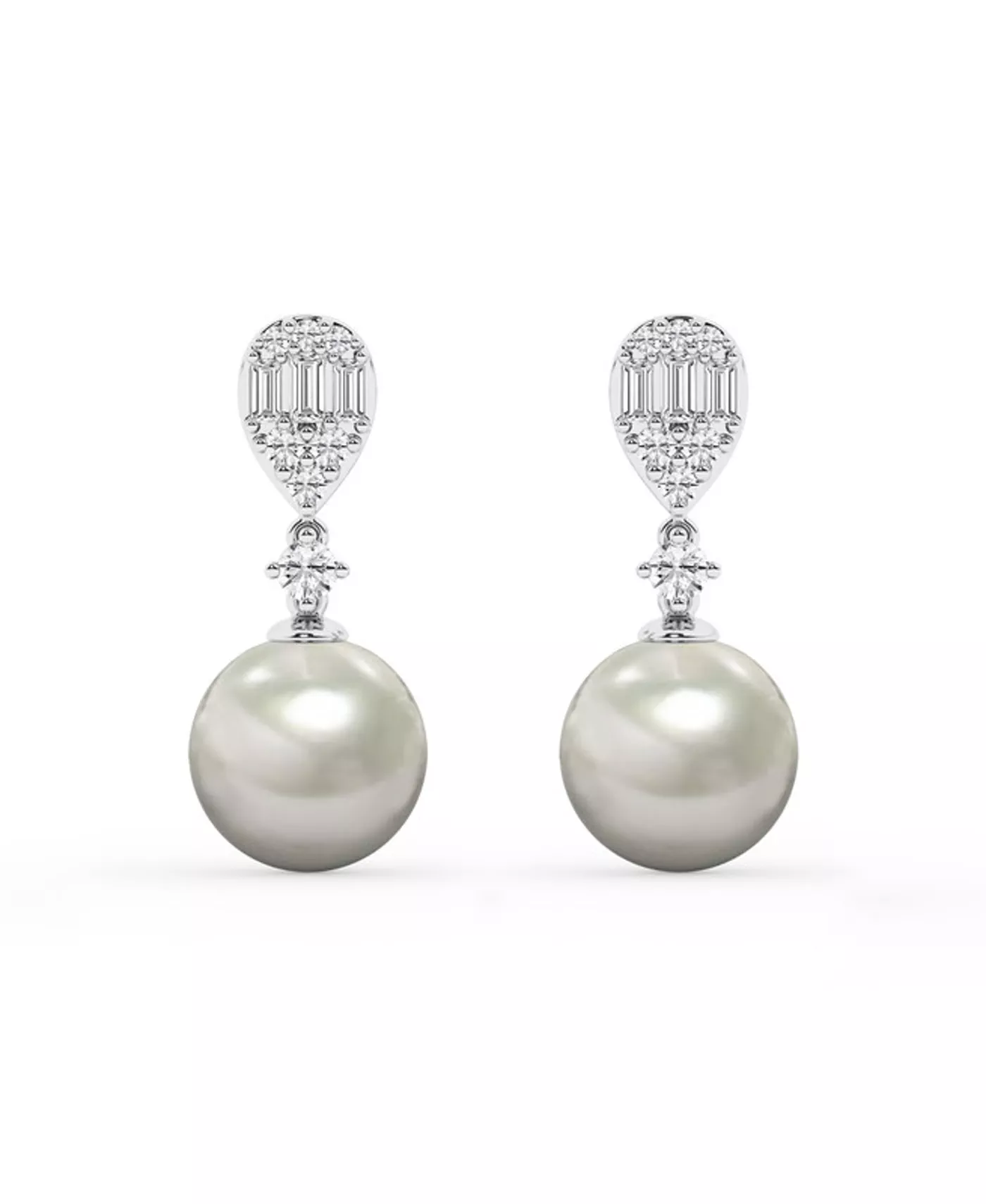 Baguette Cluster Lab Diamond & Freshwater Pearl Drop Earrings
