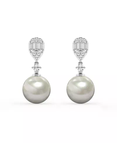 Baguette Cluster Lab Diamond & Freshwater Pearl Drop Earrings