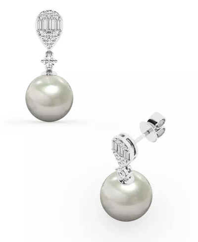 Baguette Cluster Lab Diamond & Freshwater Pearl Drop Earrings