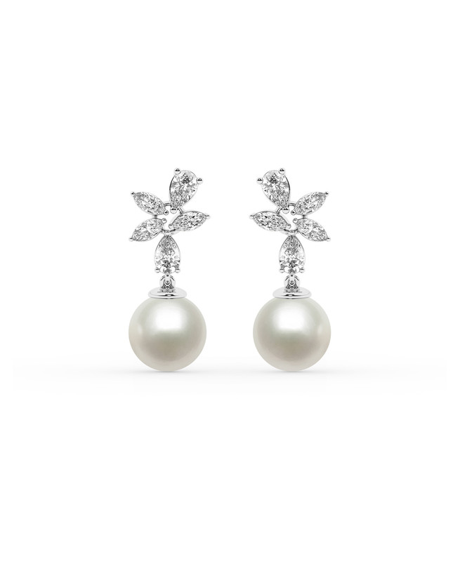 Floral Lab Diamond & Freshwater Pearl Drop Earrings