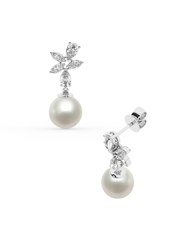 Floral Lab Diamond & Freshwater Pearl Drop Earrings