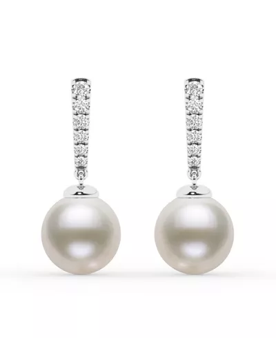 Graduated Lab Diamond Bar & Freshwater Pearl Drop Earrings