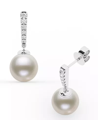 Graduated Lab Diamond Bar & Freshwater Pearl Drop Earrings