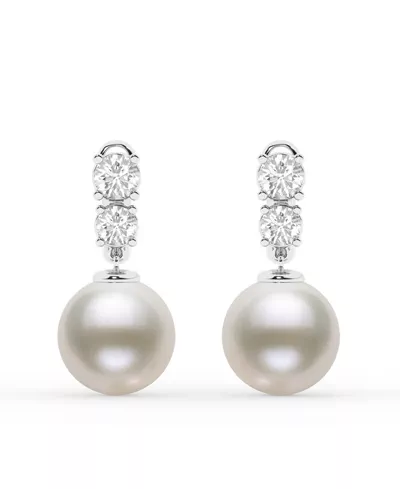 Two-Stone Lab Diamond & Freshwater Pearl Drop Earrings