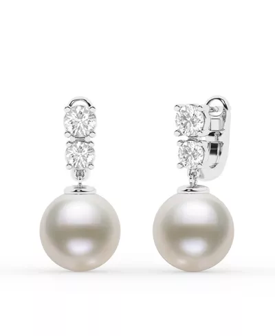 Two-Stone Lab Diamond & Freshwater Pearl Drop Earrings