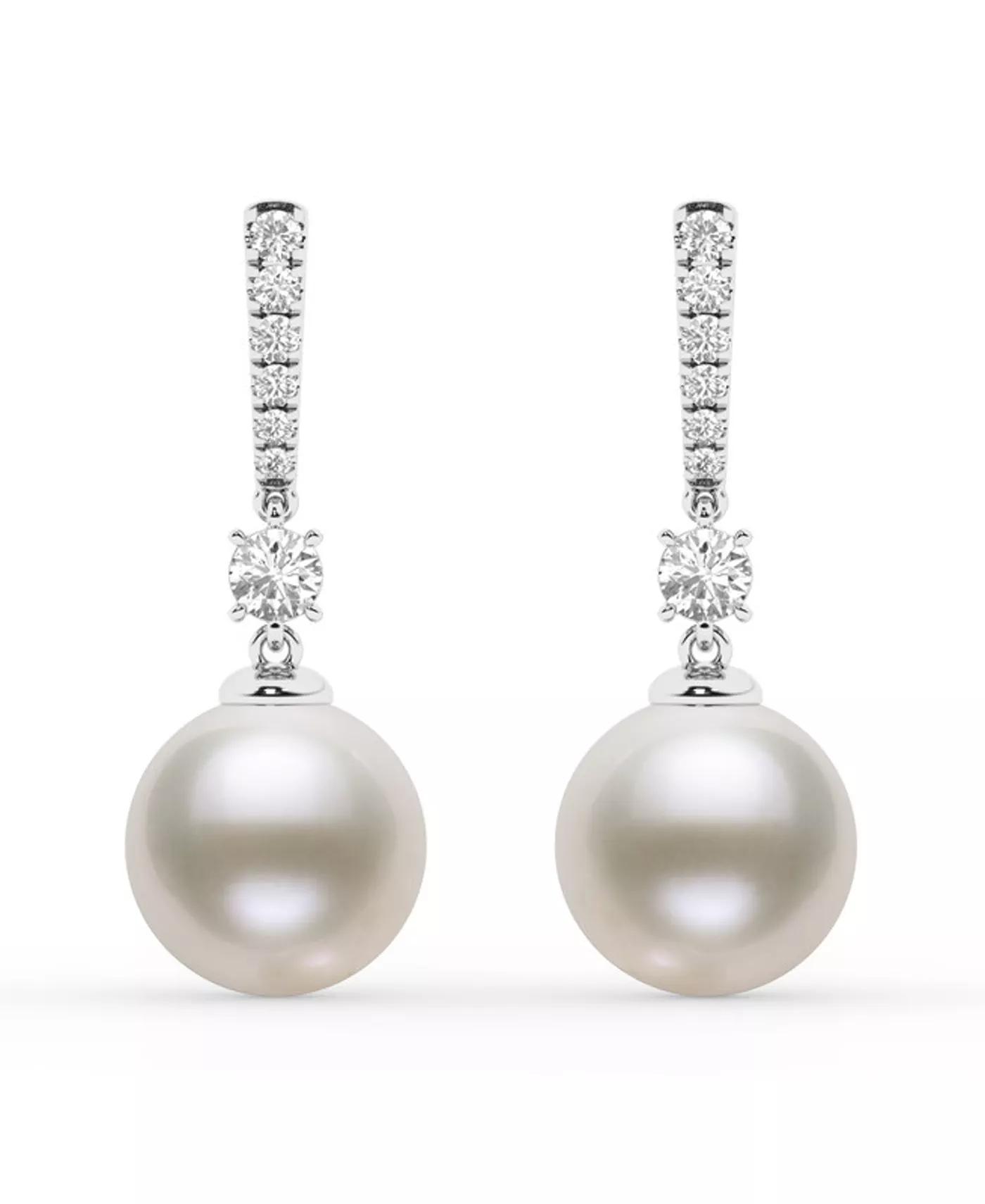 Lab Diamond Bar & Freshwater Pearl Drop Earrings