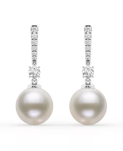 Lab Diamond Bar & Freshwater Pearl Drop Earrings