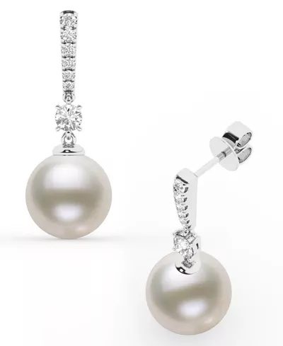 Lab Diamond Bar & Freshwater Pearl Drop Earrings