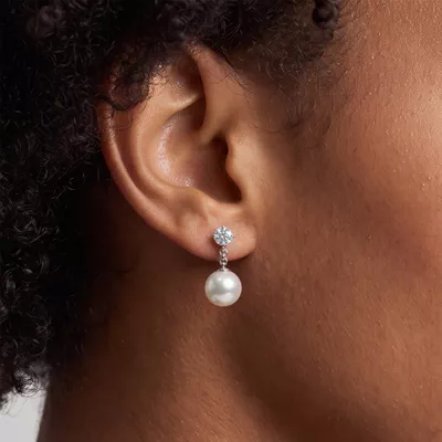 Round Lab Diamond & Freshwater Pearl Drop Earrings (1 ct. tw.)