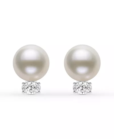 Oval Lab Diamond & Freshwater Pearl Stud Earrings (1 ct. tw.)