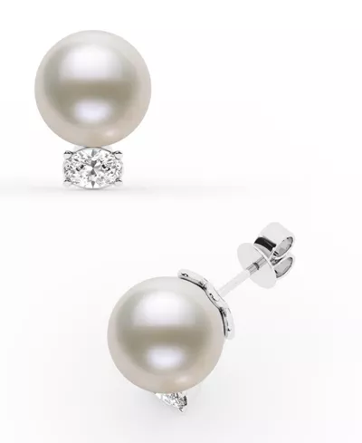 Oval Lab Diamond & Freshwater Pearl Stud Earrings (1 ct. tw.)