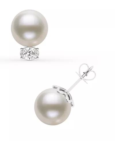 Oval Lab Diamond & Freshwater Pearl Stud Earrings (1 ct. tw.)