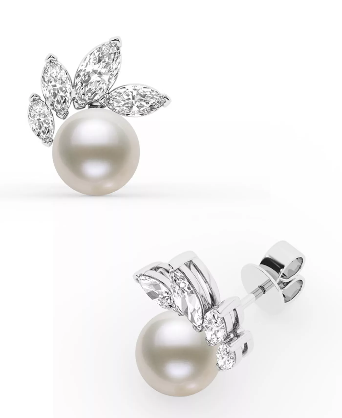 Marquise Crown Lab Diamond & Freshwater Pearl Earrings