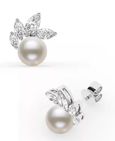 Marquise Crown Lab Diamond & Freshwater Pearl Earrings