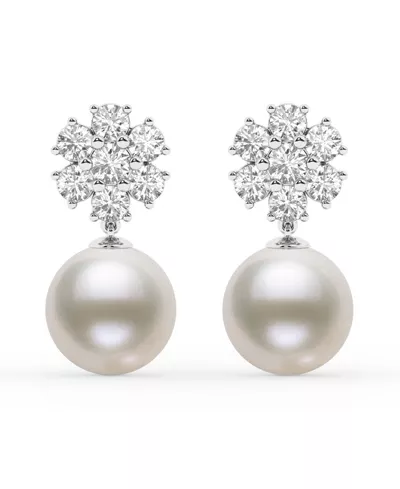 Lab Diamond Cluster & Freshwater Pearl Drop Earrings