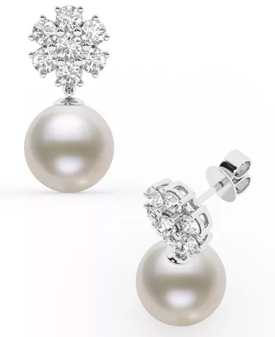 Lab Diamond Cluster & Freshwater Pearl Drop Earrings