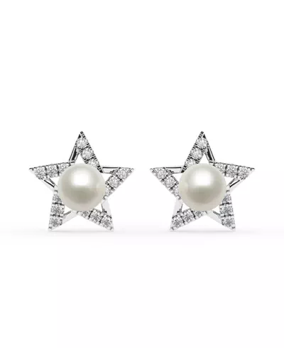 Lab Diamond Star & Freshwater Pearl Stud Earrings