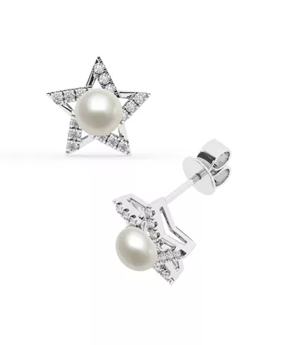Lab Diamond Star & Freshwater Pearl Stud Earrings