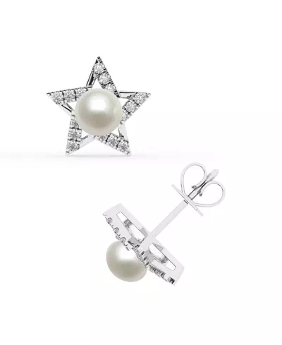 Lab Diamond Star & Freshwater Pearl Stud Earrings