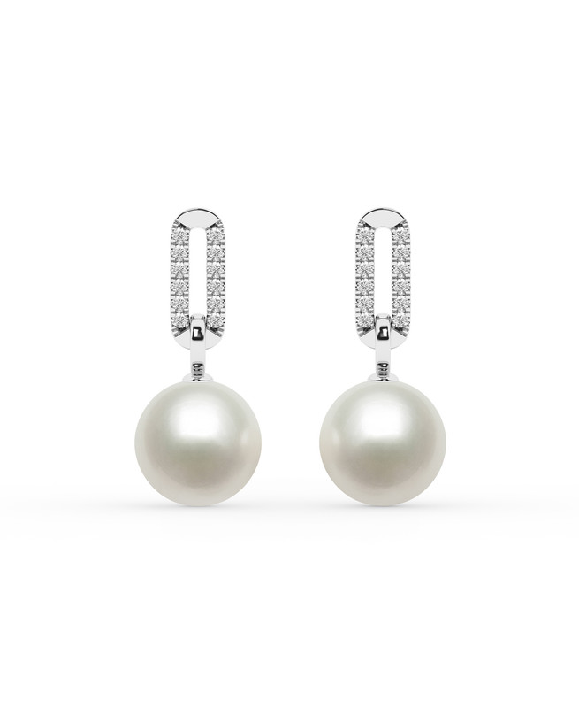 Lab Diamond Link & Freshwater Pearl Drop Earrings